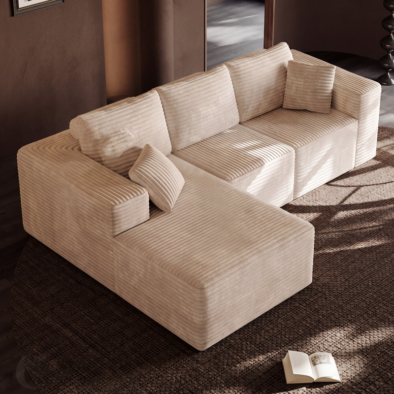 Sofá modular tapizado en forma de L con espuma viscoelástica